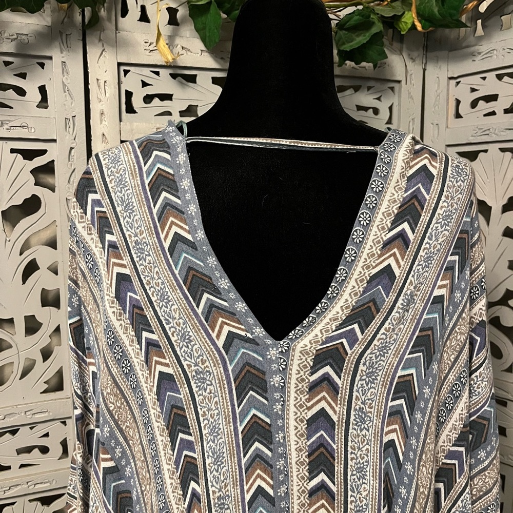 WISHLIST APPAREL SWEET TONES BLUE & TAN DESIGN ANGEL WING WRAP SHAWL KIMONO - Picture 4 of 8